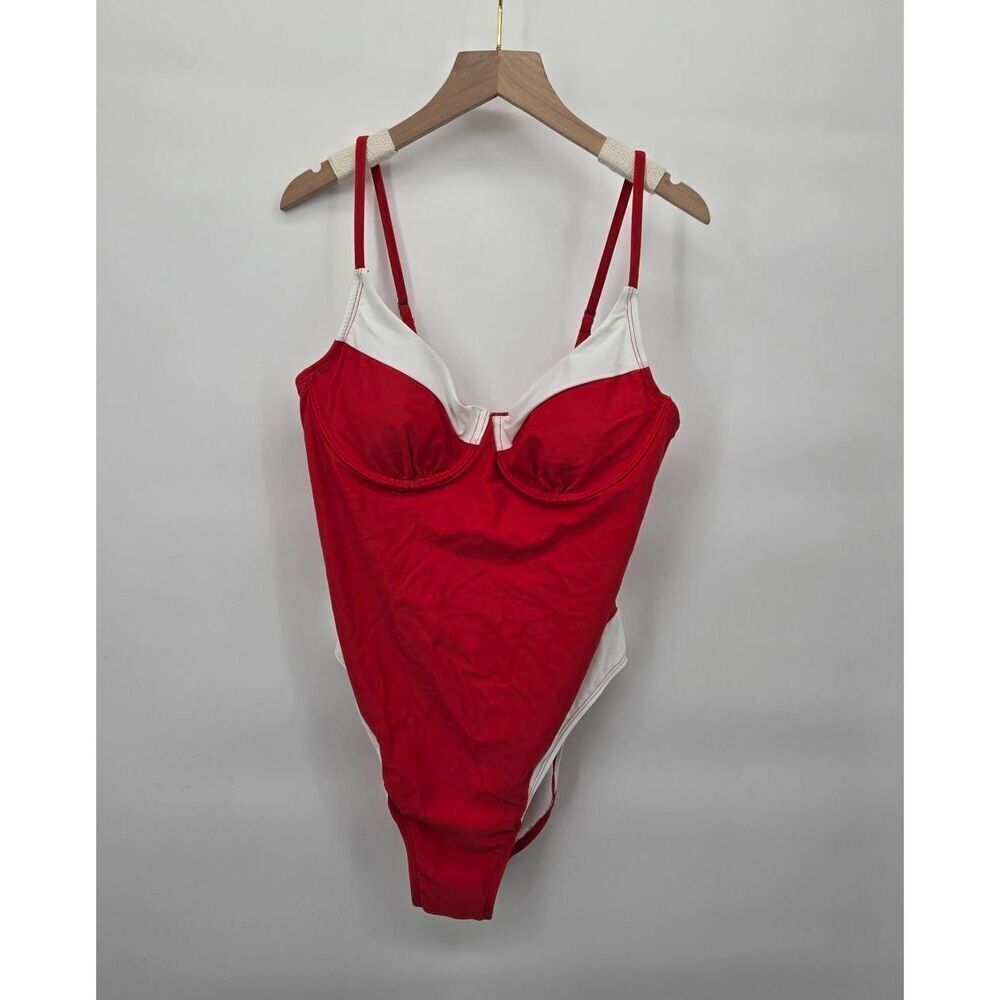 Wild Fable Swimsuit Soze Large One Piece Red White Underwire